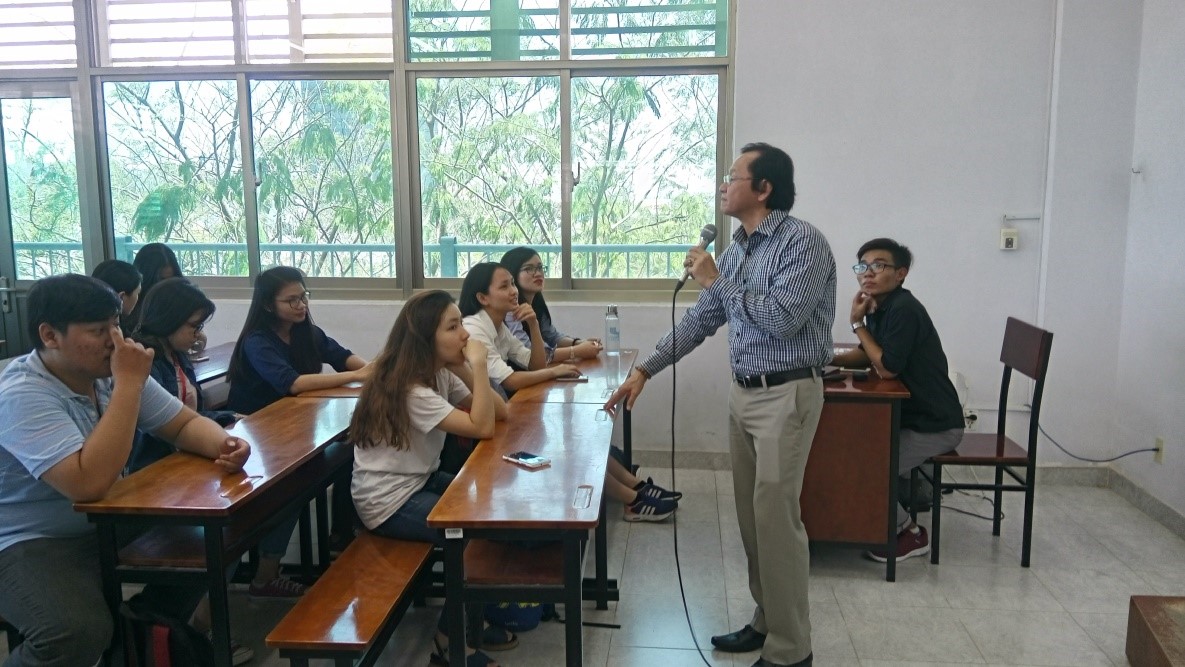 Guest lecturer Nguyen Quang Thanh is presenting important topics of the session and analyzing opportunities and challenges of the labor market and entrepreneurship in the field of international business.