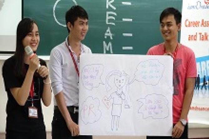 Các nhóm thuyết trình về hình ảnh phác họa 1 nhân viên PR trong trí tưởng tượng của chính các em.